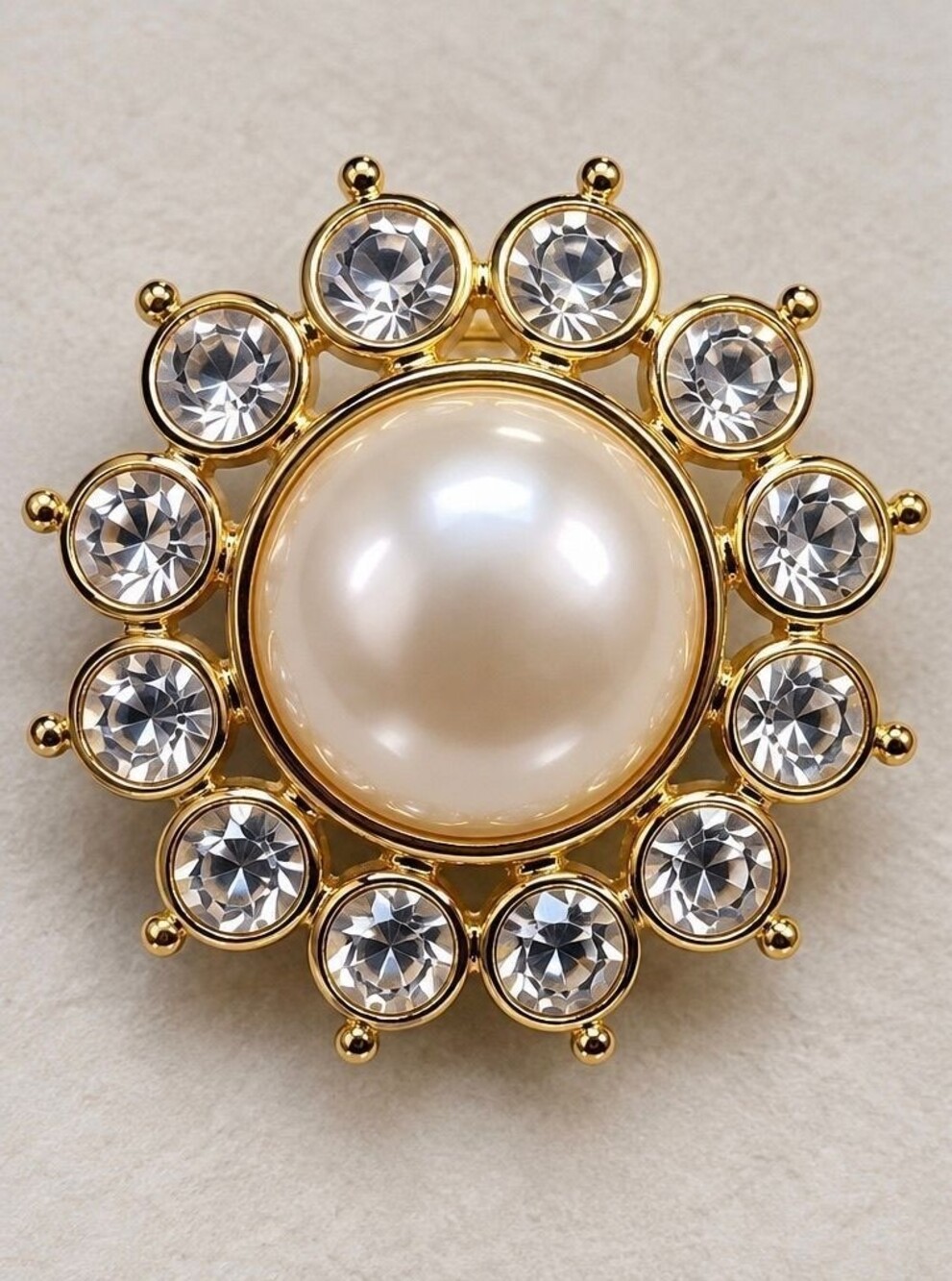 Vintage Signed LCI Liz Claiborne Faux Pearl Rhinestone Gold-Tone Brooch